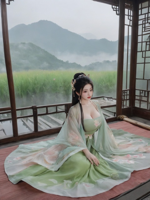  ((1girl)),solo,lying on back on bamboo mat bed in garden,paper fan,thin hanfu,foggy,(curtain),(bamboo forest),(huge breasts:2),(Spread your legs and expose your vagina:1.55),tiles roof,light green and white,off shoulders,chinese painting,gongbi style,water_color,(grapevineman:1.4),(huge breasts:2.5),(trees, artificial mountain, green lotus leaves,light pink lotus flowers),koi,wooden windows,doors,bed,stone,trandional architecture,temple,tower,wall,chinese garden,long hair,full body,bangs,(huge breasts:2.2),(masterpiece, Extremely detailed, best quality, highres:1.2),(ultra_detailed, UHD:1.2),soft smile,huyefo,1girl,see-through,(huge breasts:2.3),,pussy,bsp,daxiushan,daxiushan style, , ,