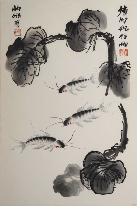 Qi-Baishi,animal,fish,shrimp, traditional chinese ink painting