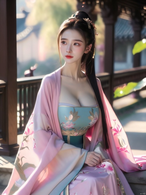  Best quality, Realistic, photorealistic, masterpiece, extremely detailed CG unity 8k wallpaper, best illumination, best shadow, huge filesize ,(huge breasts:2.2), incredibly absurdres, absurdres, looking at viewer, transparent, smog, gauze, vase, petals, room, ancient Chinese style, detailed background, wide shot background,
(((1gilr,black hair))),(Sitting on the lotus pond porch:1.39) ,(huge breasts:2.3),(A pond full of pink lotus flowers:1.3),close up of 1girl,Hairpins,hair ornament,hair wings,slim,narrow waist,(huge breasts:2.3),perfect eyes,beautiful perfect face,pleasant smile,perfect female figure,detailed skin,charming,alluring,seductive,erotic,enchanting,delicate pattern,detail,delicate intricate fabrics,
Morning Serenade In the gentle morning glow, (a woman in a pink lotus-patterned Hanfu stands in an indoor courtyard:1.26),admiring the tranquil garden scenery. The lotus-patterned Hanfu, embellished with silver-thread embroidery, is softly illuminated by the morning light, with a blurred background to enhance the peaceful atmosphere,(huge breasts:2.39), monkren, MAJICMIX STYLE