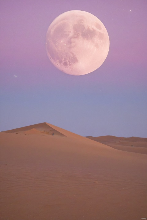 sky_moon,pink-purple sky,full moon,scenery,desert,1girl,,star,more detail XL,xxmixgirl, xxmix_girl, monkren, qingyi, desert_sky
