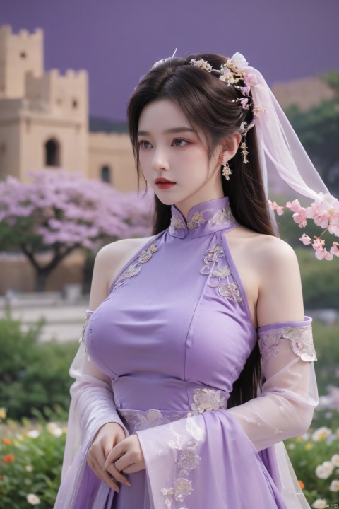  1girl,purple wedding dress, (masterpiece, top quality, best quality, official art, beautiful and aesthetic:1.2), medusa, desert_sky, weijin_hanfu, song_hanfu