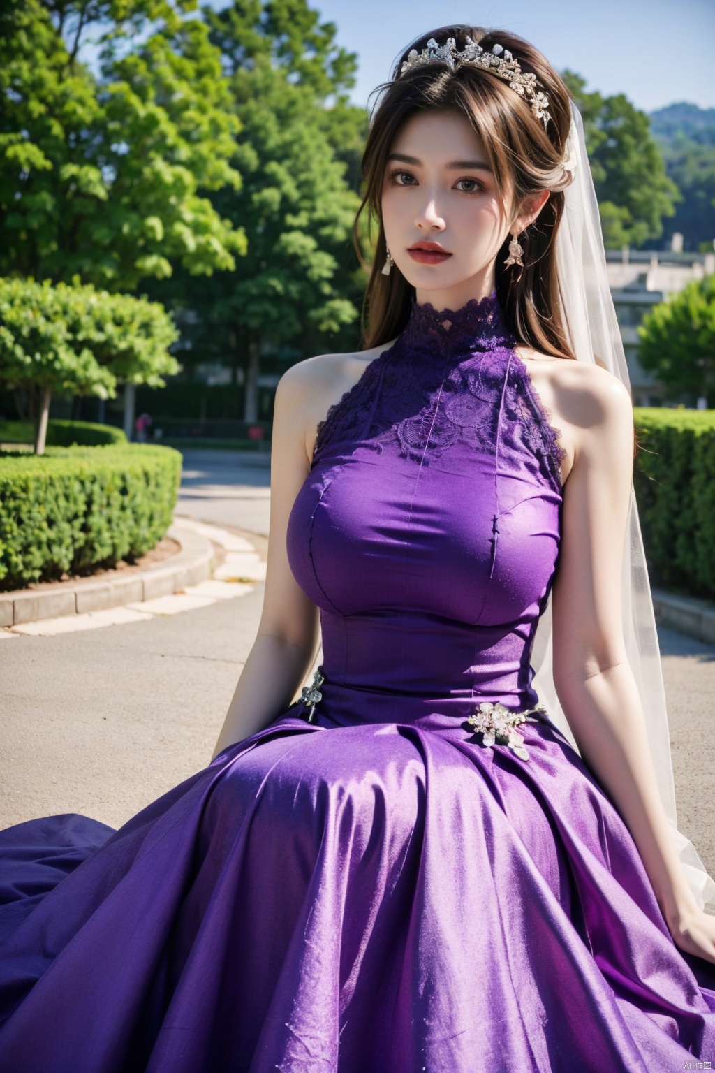  1girl,purple wedding dress, (masterpiece, top quality, best quality, official art, beautiful and aesthetic:1.2)