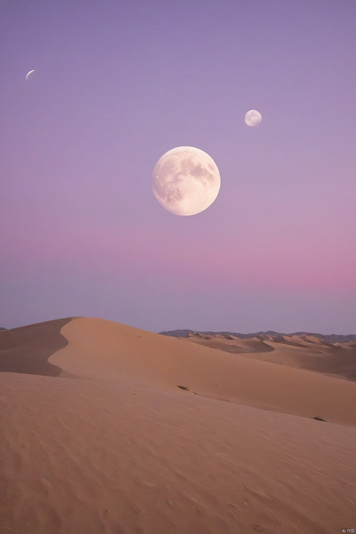 sky_moon,pink-purple sky,full moon,scenery,desert,1girl,,star,more detail XL,xxmixgirl, xxmix_girl, monkren, qingyi, desert_sky