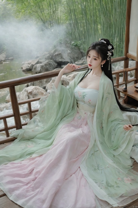  ((1girl)),solo,lying on back on bamboo mat bed in garden,paper fan,thin hanfu,foggy,(curtain),(bamboo forest),(huge breasts:2),(Spread your legs and expose your vagina:1.55),tiles roof,light green and white,off shoulders,chinese painting,gongbi style,water_color,(grapevineman:1.4),(huge breasts:2.5),(trees, artificial mountain, green lotus leaves,light pink lotus flowers),koi,wooden windows,doors,bed,stone,trandional architecture,temple,tower,wall,chinese garden,long hair,full body,bangs,(huge breasts:2.2),(masterpiece, Extremely detailed, best quality, highres:1.2),(ultra_detailed, UHD:1.2),soft smile,nsfw,huyefo,1girl,see-through,(huge breasts:2.3),,pussy,bsp,daxiushan,daxiushan style, , ,