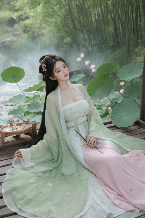  ((1girl)),solo,lying on back on bamboo mat bed in garden,paper fan,thin hanfu,foggy,(curtain),(bamboo forest),(huge breasts:1.88),(Spread your legs and expose your vagina:1.55),tiles roof,light green and white,off shoulders,chinese painting,gongbi style,water_color,(grapevineman:1.4),(huge breasts:2),(trees, artificial mountain, green lotus leaves,light pink lotus flowers),koi,wooden windows,doors,bed,stone,trandional architecture,temple,tower,wall,chinese garden,long hair,full body,bangs,(huge breasts:2.2),(masterpiece, Extremely detailed, best quality, highres:1.2),(ultra_detailed, UHD:1.2),soft smile,huyefo,1girl,see-through,(huge breasts:2.3),,pussy,bsp,daxiushan,daxiushan style,