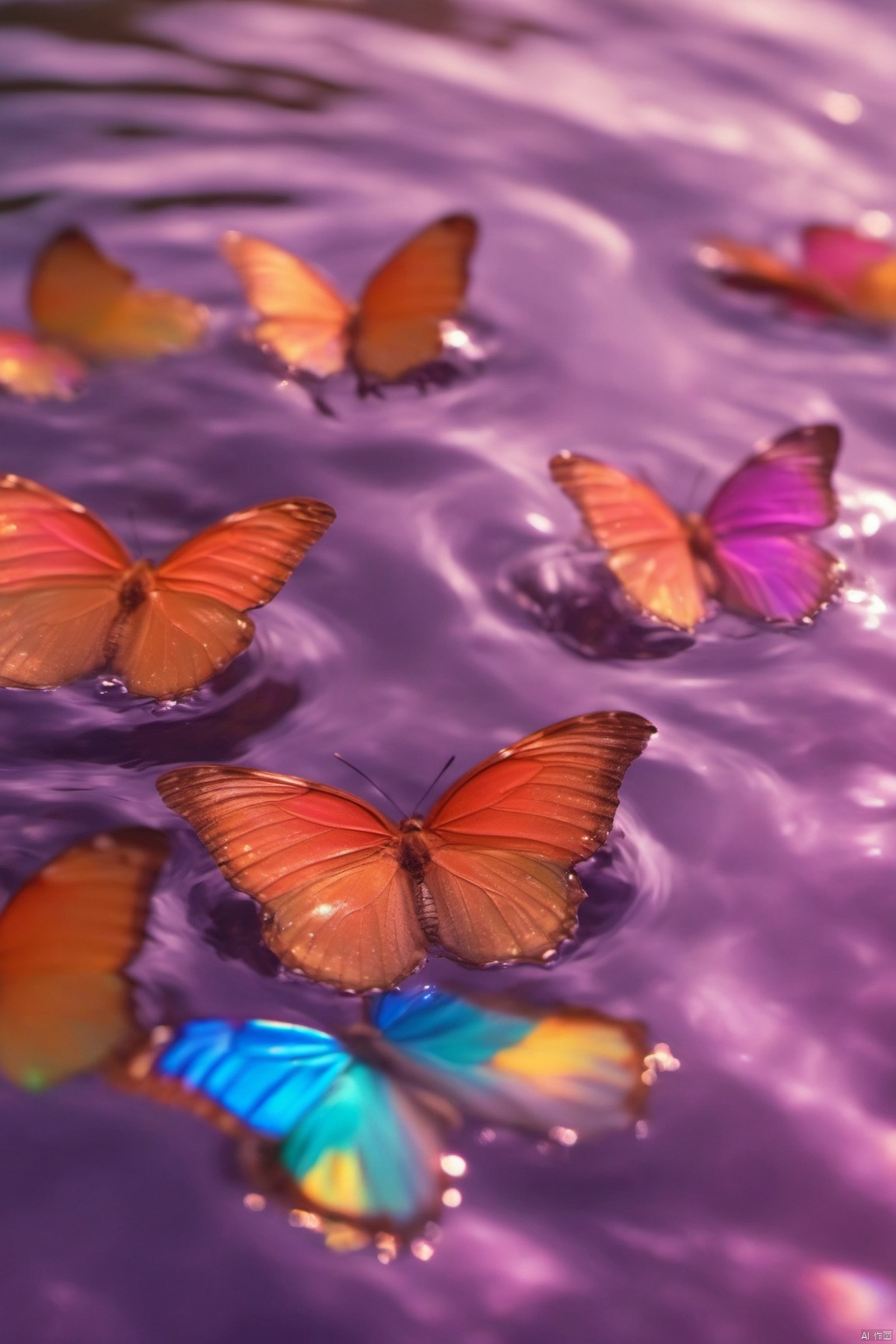  Water_butterfly,Rainbow fluorescent colors butterfly,water,water ripplesrple