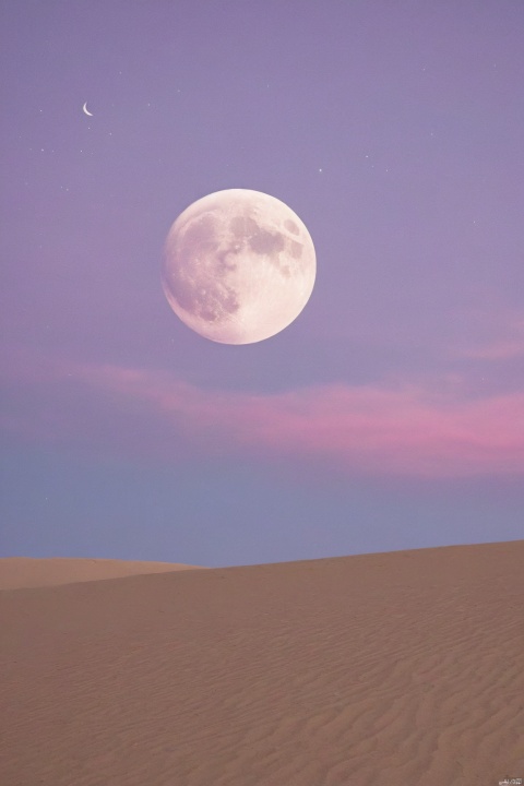 sky_moon,pink-purple sky,full moon,scenery,desert,1girl,,star,more detail XL,xxmixgirl, xxmix_girl, monkren, qingyi,