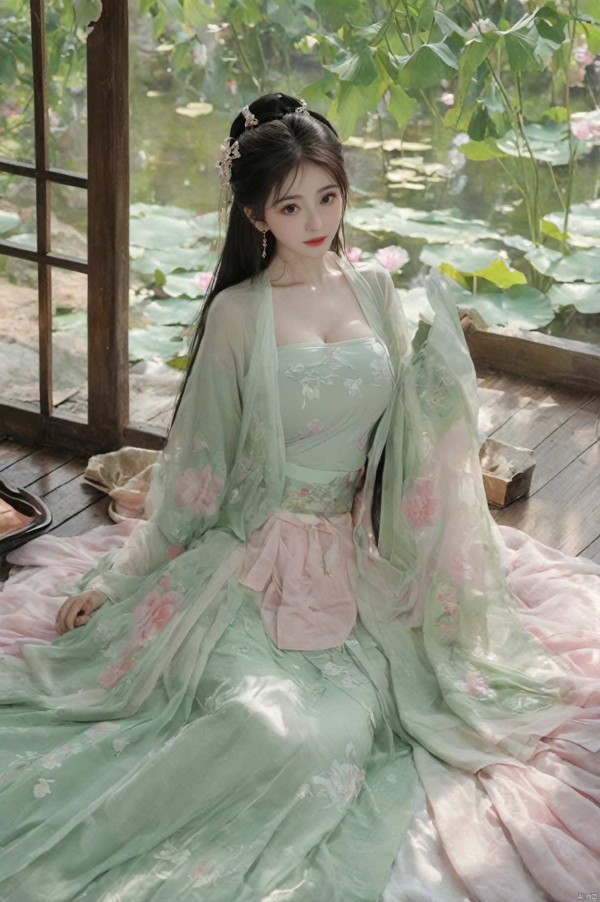  ((1girl)),solo,lying on back on bamboo mat bed in garden,paper fan,thin hanfu,foggy,(curtain),(bamboo forest),(huge breasts:2),(Spread your legs and expose your vagina:1.55),tiles roof,light green and white,off shoulders,chinese painting,gongbi style,water_color,(grapevineman:1.4),(huge breasts:2.5),(trees, artificial mountain, green lotus leaves,light pink lotus flowers),koi,wooden windows,doors,bed,stone,trandional architecture,temple,tower,wall,chinese garden,long hair,full body,bangs,(huge breasts:2.2),(masterpiece, Extremely detailed, best quality, highres:1.2),(ultra_detailed, UHD:1.2),soft smile,nsfw,huyefo,1girl,see-through,(huge breasts:2.3),,*****,bsp,daxiushan,daxiushan style, , ,