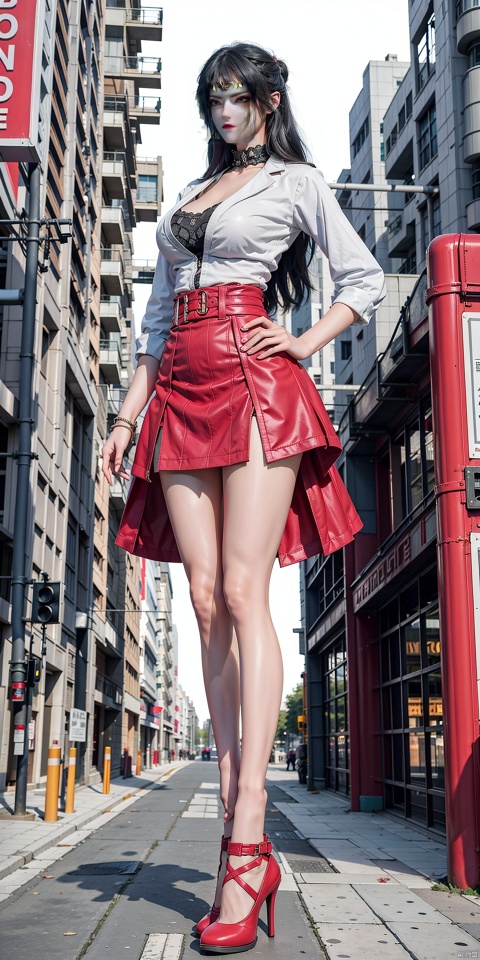  Masterpiece-level best_quality, concept artwork, a lonely solo girl, ,fashion,(mini skirt:1),Super long legs,, standing, realistic, Professionalstudio,highheels,trend,pantyhose,skinny,(big breasts:1.29),
