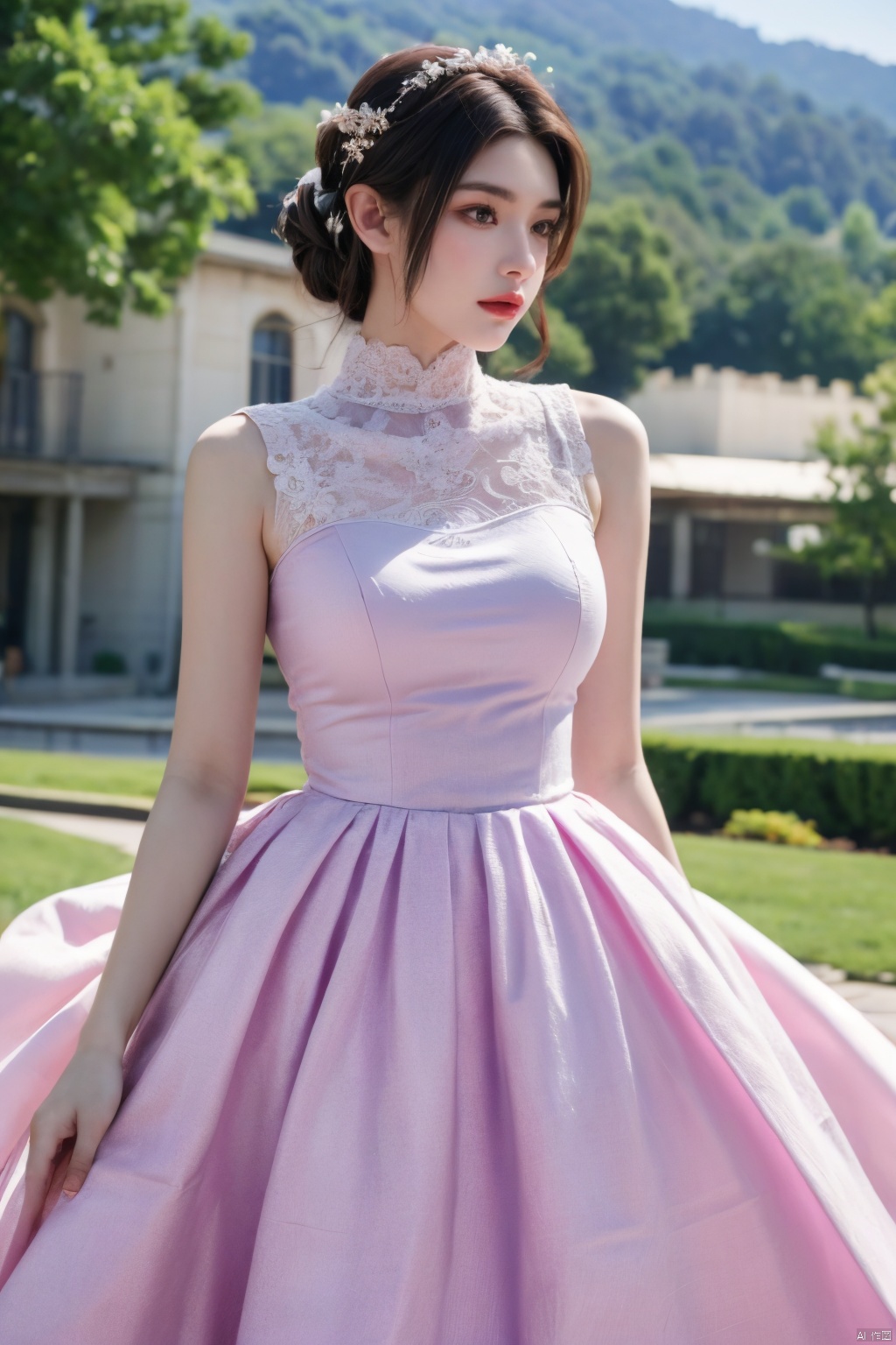  1girl,pink wedding dress, (masterpiece, top quality, best quality, official art, beautiful and aesthetic:1.2)