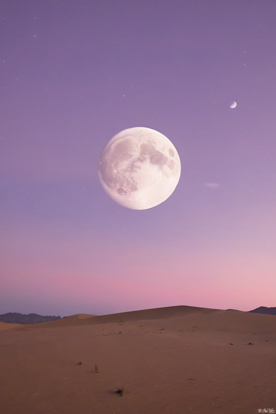 desert_sky,full moon,scenery,desert,1girl,pink-purple sky,star,more detail XL,xxmixgirl, xxmix_girl, monkren, qingyi, 