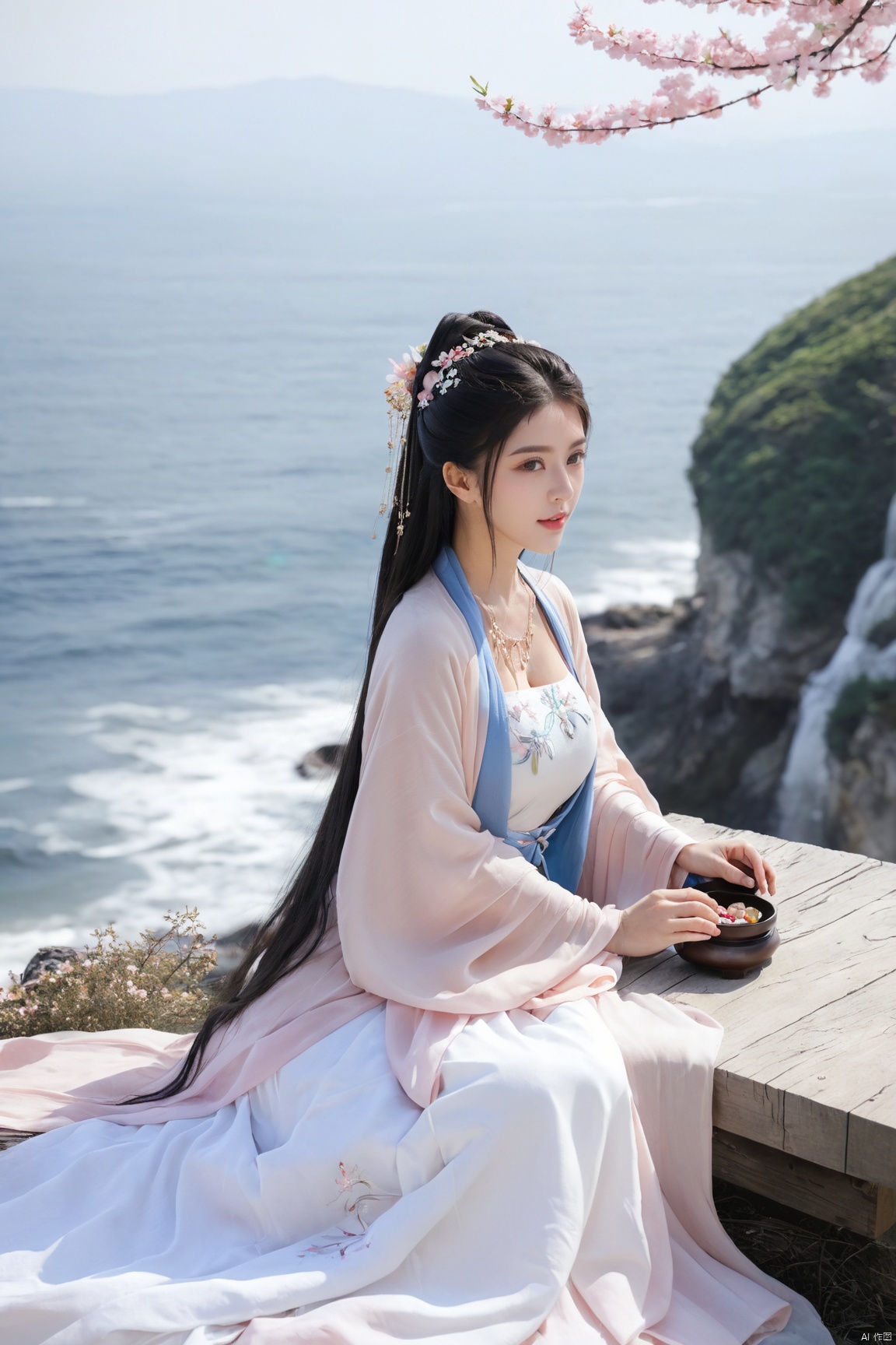  (Masterpiece:1.2), best quality, (huge and full breasts:1.99), (full breasts), necklace, Tree, Outdoor, Flower Sea, Cliff Edge, full body, daxiushan

1girl, long hair, breasts, looking at viewer, black hair, hair ornament, long sleeves, dress, indoors, wide sleeves, white dress, chinese clothes, table, realistic, hanfu, daxiushan,daxiushan style, monkren, FilmGirl