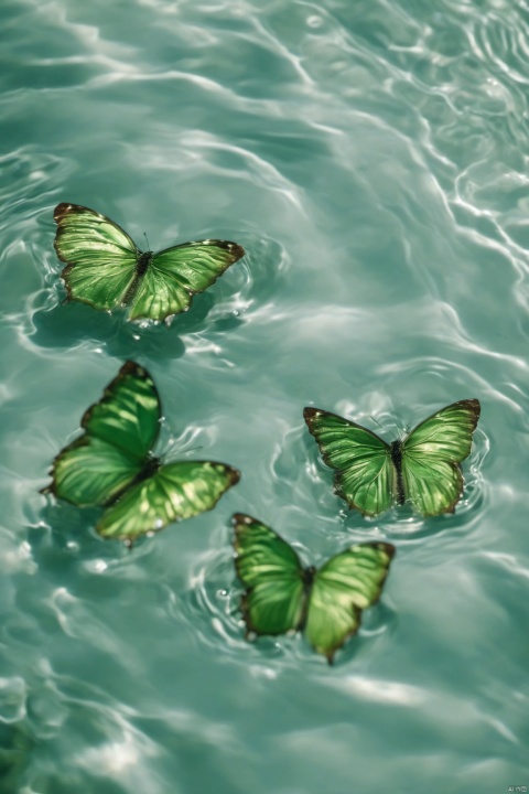Water_butterfly,green butterfly,water,water ripples