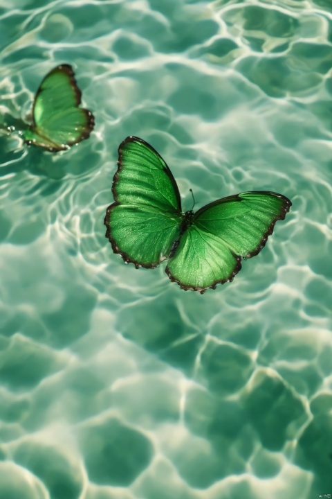 Water_butterfly,green butterfly,water,water ripples