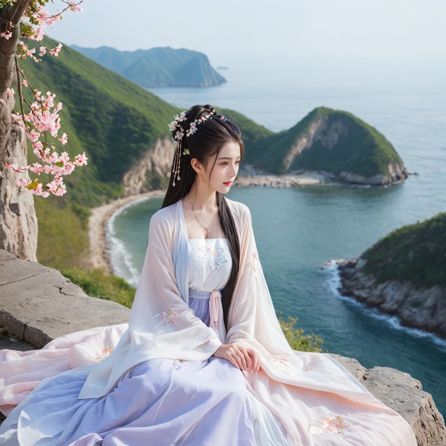  (Masterpiece:1.2), best quality, (huge and full breasts:1.99), (full breasts), necklace, Tree, Outdoor, Flower Sea, Cliff Edge, full body, daxiushan

1girl, long hair, breasts, looking at viewer, black hair, hair ornament, long sleeves, dress, indoors, wide sleeves, white dress, chinese clothes, table, realistic, hanfu, daxiushan,daxiushan style, monkren, FilmGirl