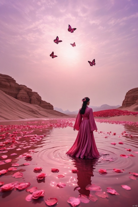 X-Rose,rose,red,pink,puWater_butterfly,butterfly,water,water ripplesrpleX-Rose,rose,red,pink,purple, Silhouette_Landscape, Water_butterfly, desert_sky, weijin_hanfu, medusa, FANTASY