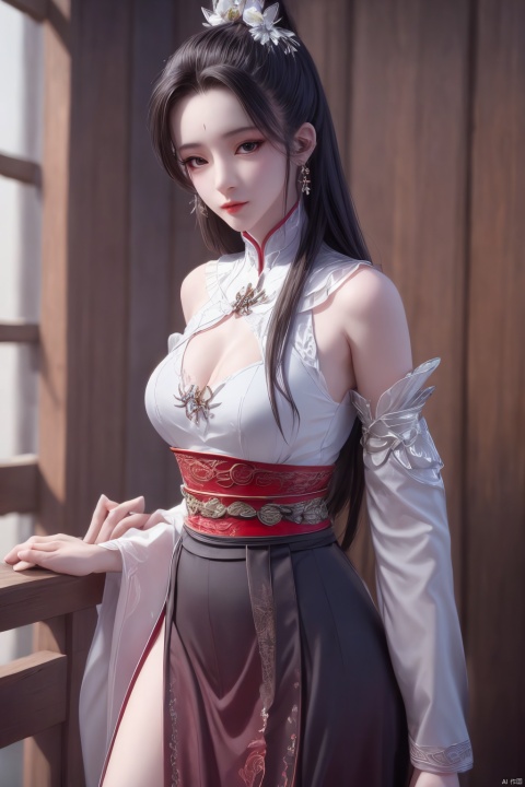 Xbaihehuai,masterpiece,(best quality),official art, extremely detailed cg 8k wallpaper,((crystalstexture skin)), (extremely delicate and beautiful),highly detailed,1girl,solo,long hair,headwear,,(black hair),(closed mouth),(standing),(chinese clothing),dress,Headwear, jewelry,,looking at the audience,Facing the camera,indoor,Street, Sunny,(whole body),looking_at_viewer, (big breasts), upper body,Xbaihehuai, ty-hd, desert_sky,X-Hydrangea