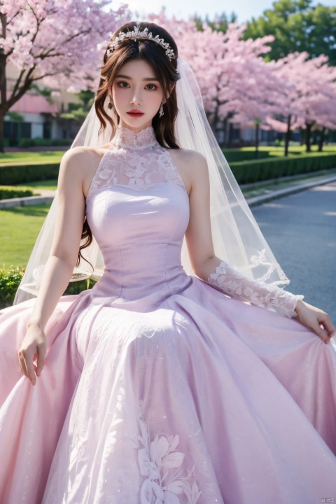  1girl,pink wedding dress, (masterpiece, top quality, best quality, official art, beautiful and aesthetic:1.2)