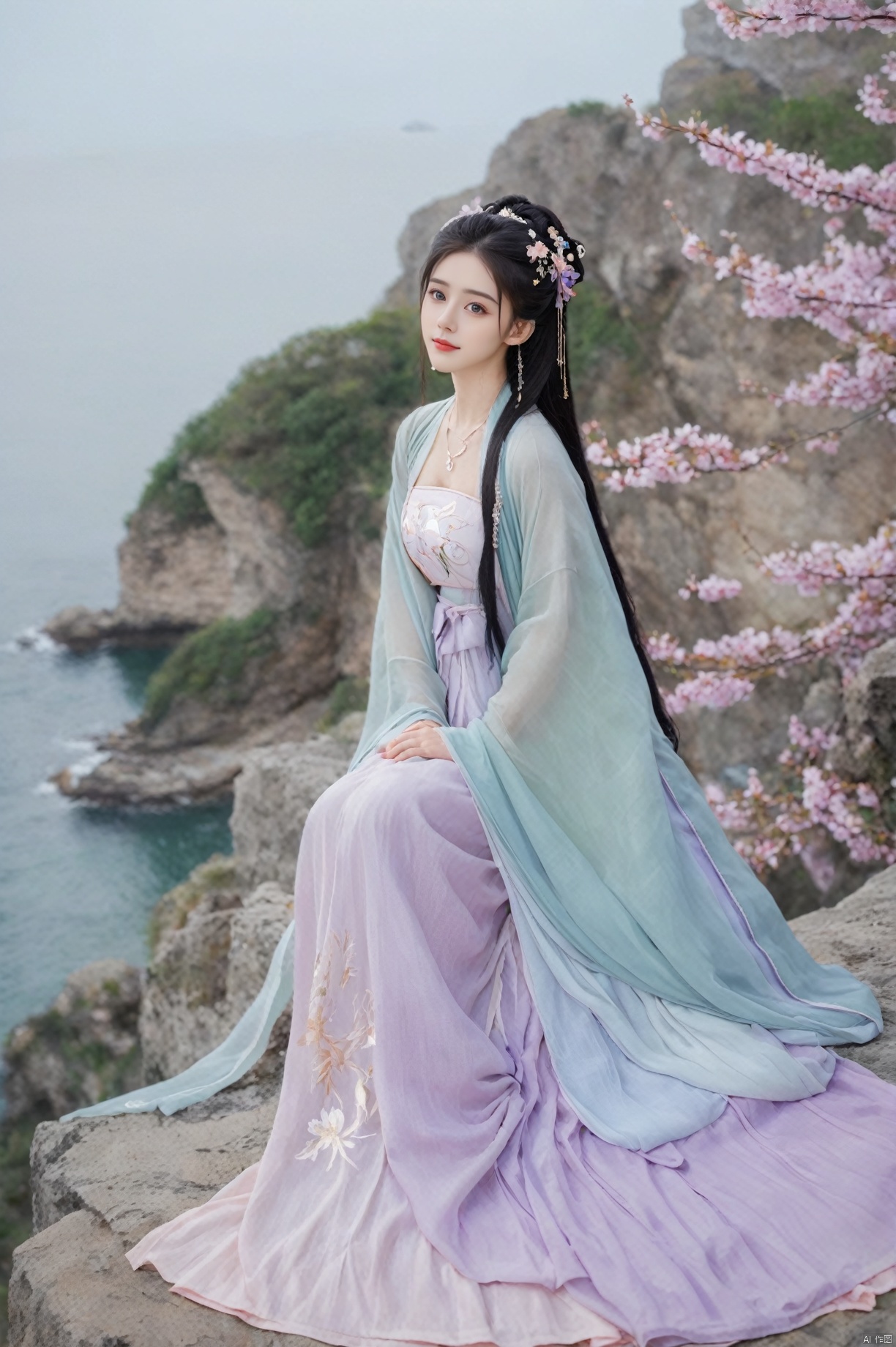  (Masterpiece:1.2), best quality, (huge and full breasts:1.99), (full breasts:1.58), necklace, Tree, Outdoor, Flower Sea, Cliff Edge, full body, daxiushan
1girl, long hair, breasts, looking at viewer, black hair, hair ornament, long sleeves, dress, indoors, wide sleeves, purple-blue-green dress, chinese clothes, table, realistic, hanfu, daxiushan,daxiushan style, monkren, FilmGirl