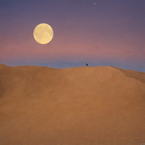 desert_sky,outdoors,sky,moon,scenery,desert,wide shot,animal, landscape