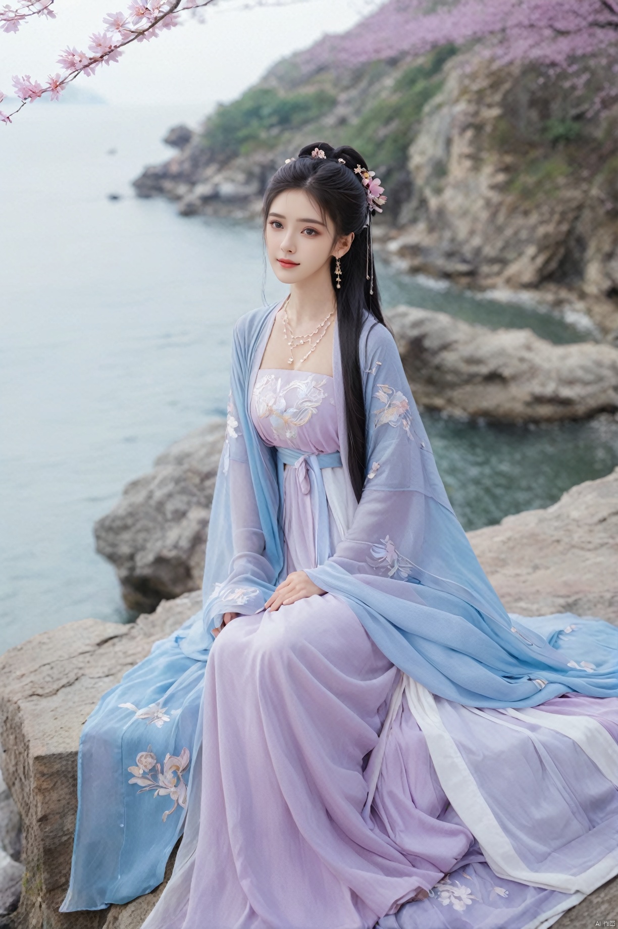  (Masterpiece:1.2), best quality, (huge and full breasts:1.99), (full breasts:1.58), necklace, Tree, Outdoor, Flower Sea, Cliff Edge, full body, daxiushan
1girl, long hair, breasts, looking at viewer, black hair, hair ornament, long sleeves, dress, indoors, wide sleeves, purple-blue-green dress, chinese clothes, table, realistic, hanfu, daxiushan,daxiushan style, monkren, FilmGirl