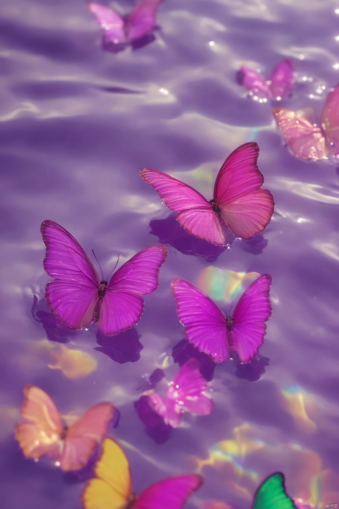  Water_butterfly,Rainbow fluorescent colors butterfly,water,water ripplesrple