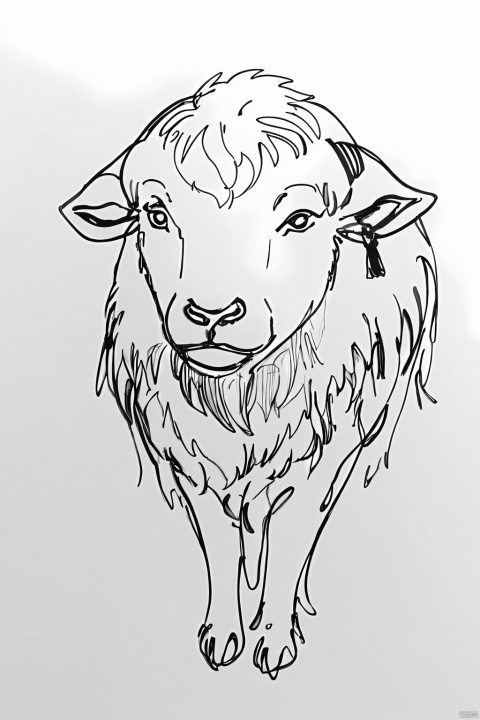 Chinese_zodiac, sheep,,Chinese zodiac, simple drawing, One stroke of painting, a line art, black lines, white background