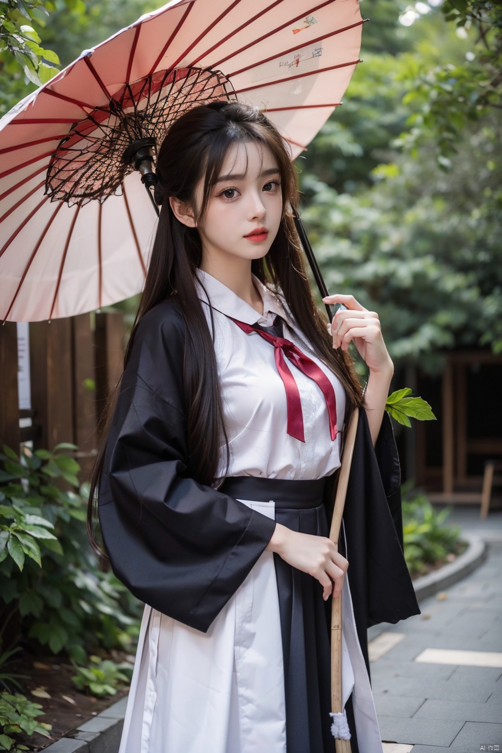  masterpiece,bestquality,realistic,8k,officialart,ultrahighres,school uniforms,1girl, depth of field, jk-uniform, Oil-paper umbrella, Hashimoto_Kanna, Nakagawa_Kokoro, hanfu