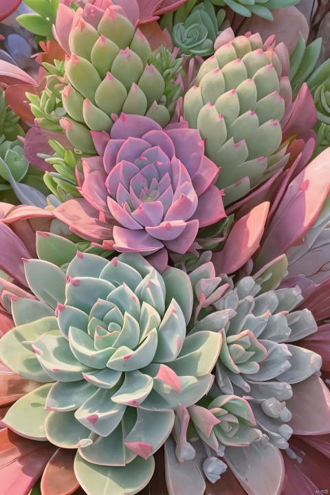 Succulent_Plants,succulent plants,(pink-blue-red-purple-green leaf),close-up, macro shot, outdoor