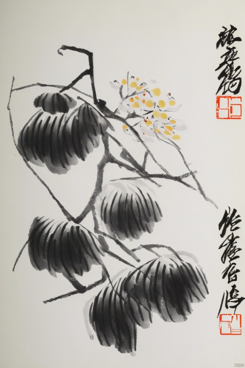 Chinese ink painting, Qi Baishi style, flowers, birds