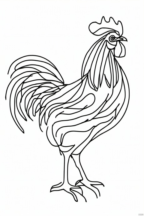 Chinese_zodiac,chicken,Chinese zodiac, simple drawing, One stroke of painting, a line art, black lines, white background, desert_sky