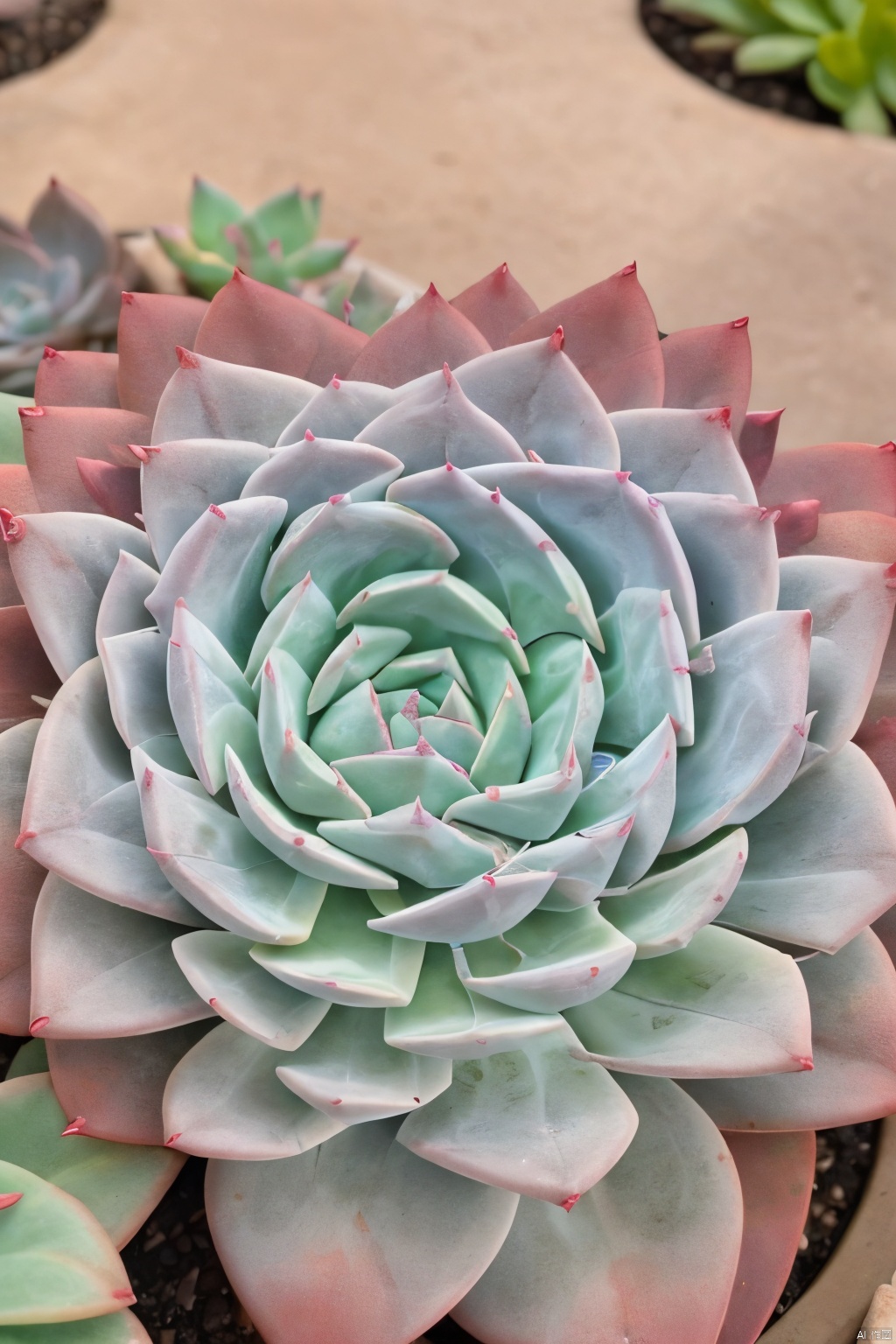 Succulent_Plants,succulent plants,pink-blue-red-purple-green theme,close-up, macro shot, outdoor