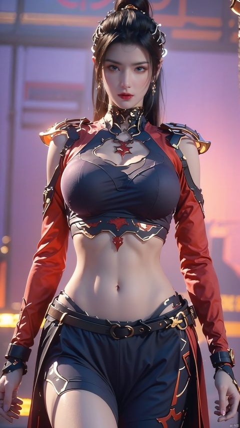  masterpiece, best quality, 8k, concept art, Thought-Provoking Aunt of Blood, intricate details, JoJo pose, Straps, Rings, Gloves, Low shutter, (Violet power aura:1.2), big breasts,most beautiful artwork in the world, aesthetics, atmosphere, (neon,cyborg:1.1), fantasy,1girl, (big breasts:1.39), , 1girl