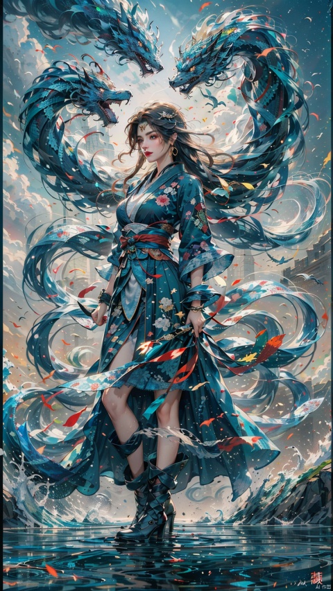  (Heading up) (Positive Light) Female Focus, Lightness Skill, Imperial Sword (Straight Sword) (Giant Phoenix Projection)
Red lips, bangs, earrings, kimono, Chinese cardigan, print, tassels
Cloud and mist whirlwind, shrouded in clouds and mist, ethereal aura drifting, Chinese architecture, Taoist runes, Daofa Rune, sdmai