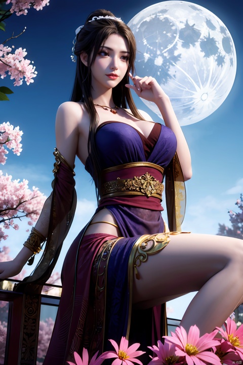 1girl,Xlimuwan,full moon,flowers,big breasts
