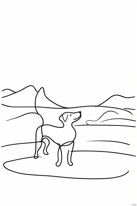  Chinese_zodiac,dog,Chinese zodiac, simple drawing, One stroke of painting, a line art, black lines, white background, desert_sky