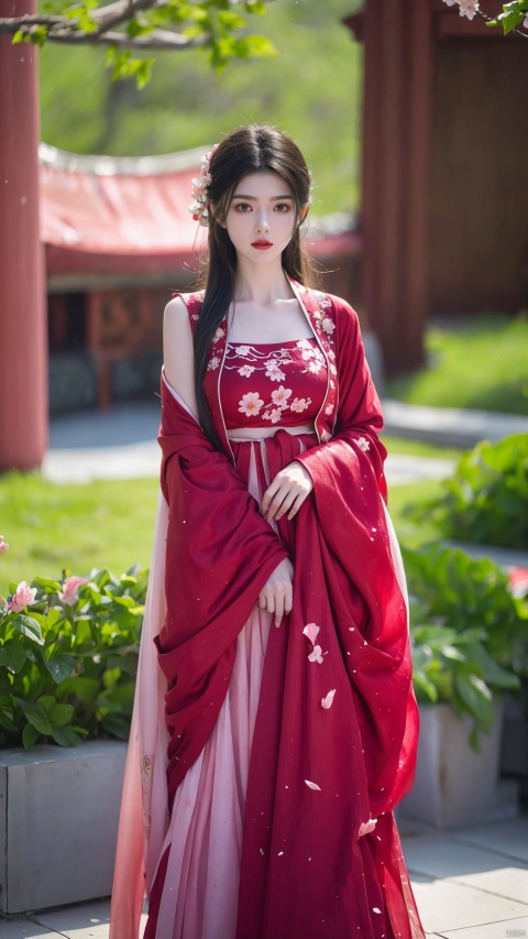  arien_hanfu,1girl,purple hanfu
BREAK,
(In spring, petals are falling and the garden is full of peach blossoms:1.2),looking_at_viewer,(big breasts:1.23)