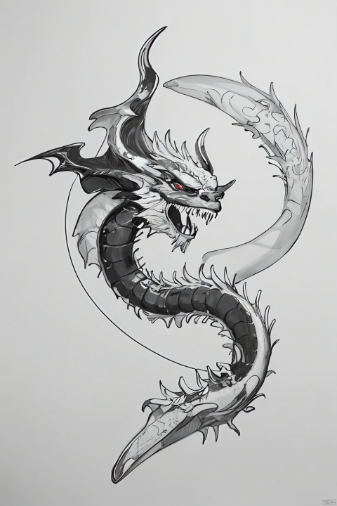Chinese_zodiac, dragon,Chinese zodiac, simple drawing, One stroke of painting, a line art, black lines, white background