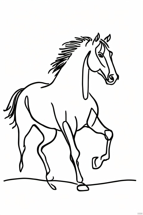  Chinese_zodiac,horse,Chinese zodiac, simple drawing, One stroke of painting, a line art, black lines, white background, desert_sky