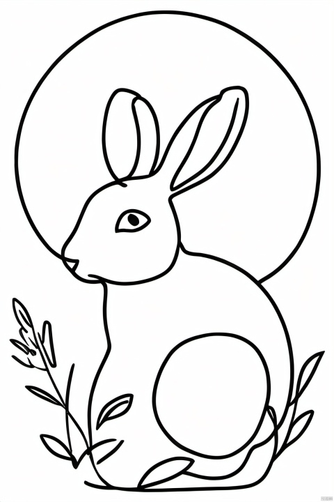  Chinese_zodiac,rabbit,Chinese zodiac, simple drawing, One stroke of painting, a line art, black lines, white background, desert_sky