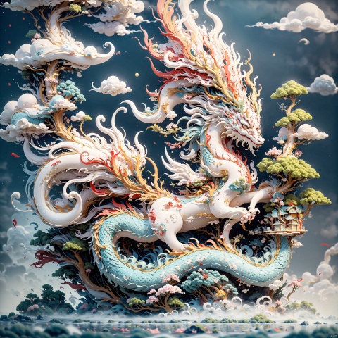  Oriental mythology, Chinese Oriental Dragon, Cloud, wind,
(fog color Shuangjiao), waterfall, (long stream), (floating), dynamic Angle, ultra HD wallpaper, spirit feeling, good luck, blessing atmosphere, christmas, 1girl,high_heels