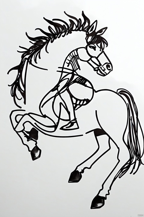 Chinese_zodiac, horse,Chinese zodiac, simple drawing, One stroke of painting, a line art, black lines, white background