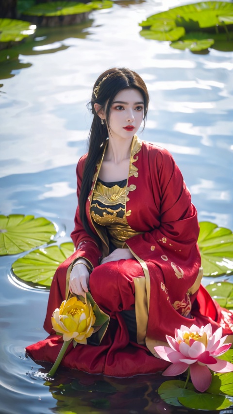  arien_hanfu,1girl,
BREAK,
(In summer, the lotus pond is full of lotus flowers:1.29),looking_at_viewer,(big breasts:1.29)