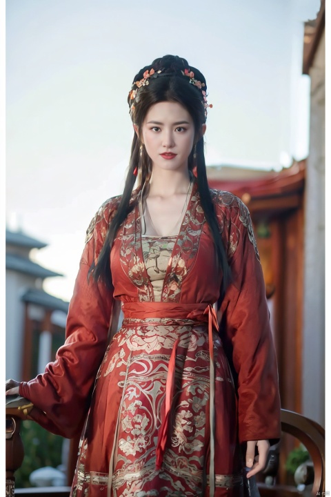 ming_hanfu,1girl,(spring,flowers:1.2),looking_at_viewer,,(big breasts:1.29), hanfu, QIEMANCN, gufeng