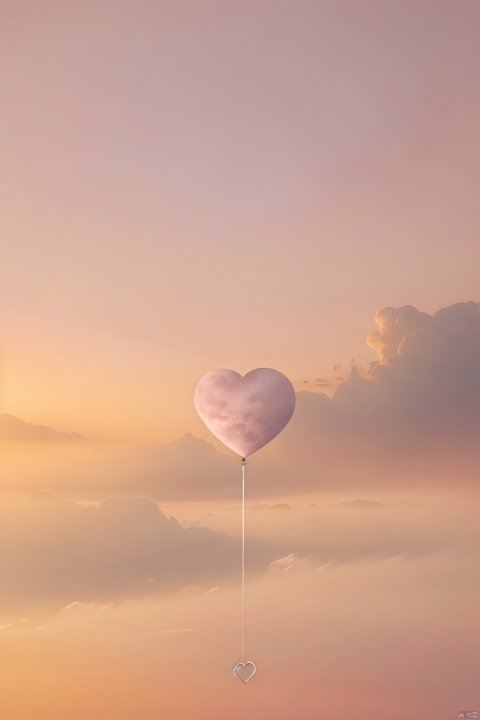  sky,Heart shape pink cloud,BREAK,stars ,Master, photography, artwork, minimalist style, Morandi color system