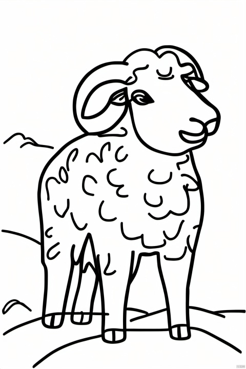  Chinese_zodiac,sheep,Chinese zodiac, simple drawing, One stroke of painting, a line art, black lines, white background, desert_sky