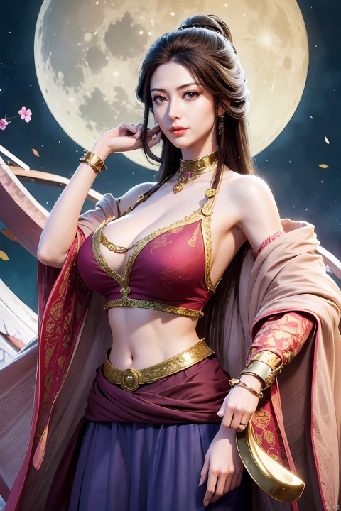 1girl,Xlimuwan,full moon,flowers,big breasts