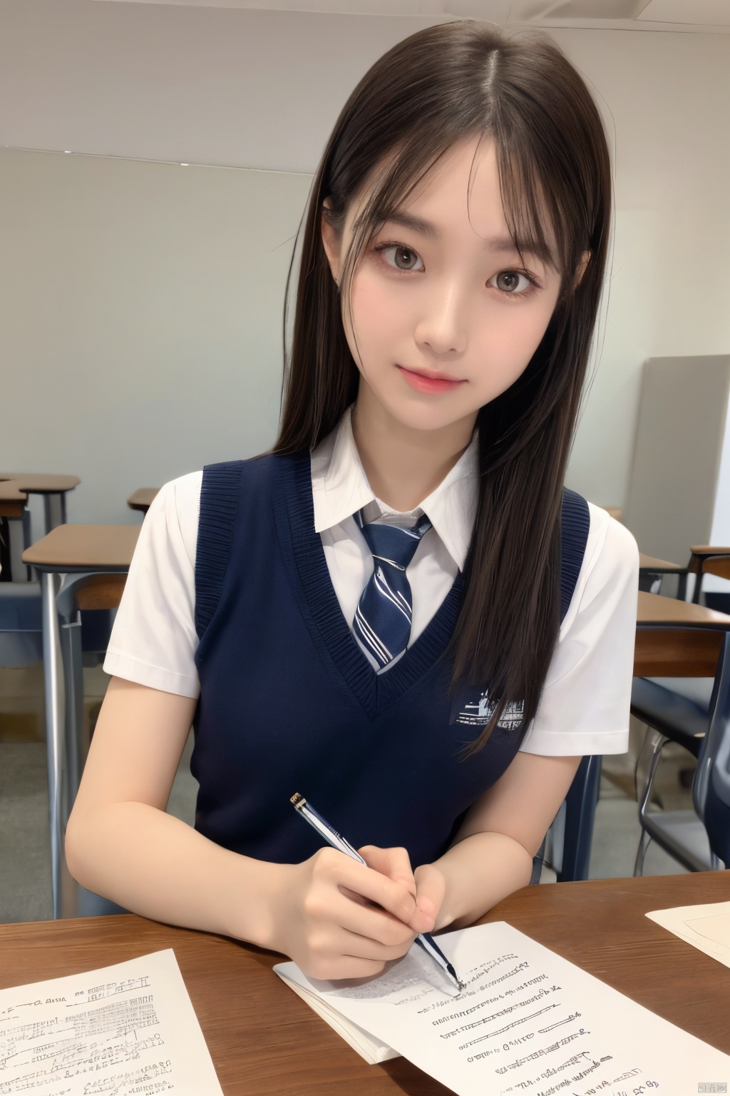  Best quality, masterpiece, ultra high res, (photorealistic:1.2),Depth of field,1girl,solo,Hashimoto_Kanna,school uniform, calligraphic,