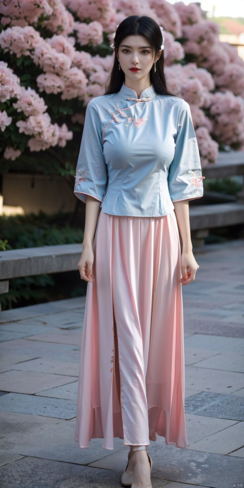 (pink|blue printed chinese upshirt:1.1),
BREAK,
(red long skirt:1.29),1 girl,(big breasts:1.8), high heels,(short hair:1.1), (realistic:1.7),((best quality)),absurdres,(ultra high res),full body,(photorealistic:1.6),photorealistic,octane render,(hyperrealistic:1.2), (big breasts:1.8), (photorealistic face:1.2), (8k), (4k), (Masterpiece),(realistic skin texture), (illustration, cinematic lighting,wallpaper),( beautiful eyes:1.2),(perfect face:1.5),(cute),(standing),(black hair),(long hair), (outdoors),long skirt, QIPAO,, (big breasts:1.89),1girl