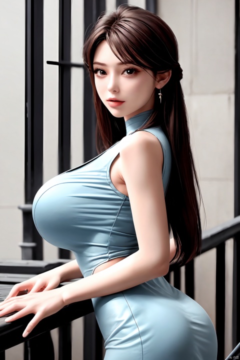 (1girl,best quality, ),looking at viewer,(big breasts),Xxiaoxuner,blue dress, 80sDBA style